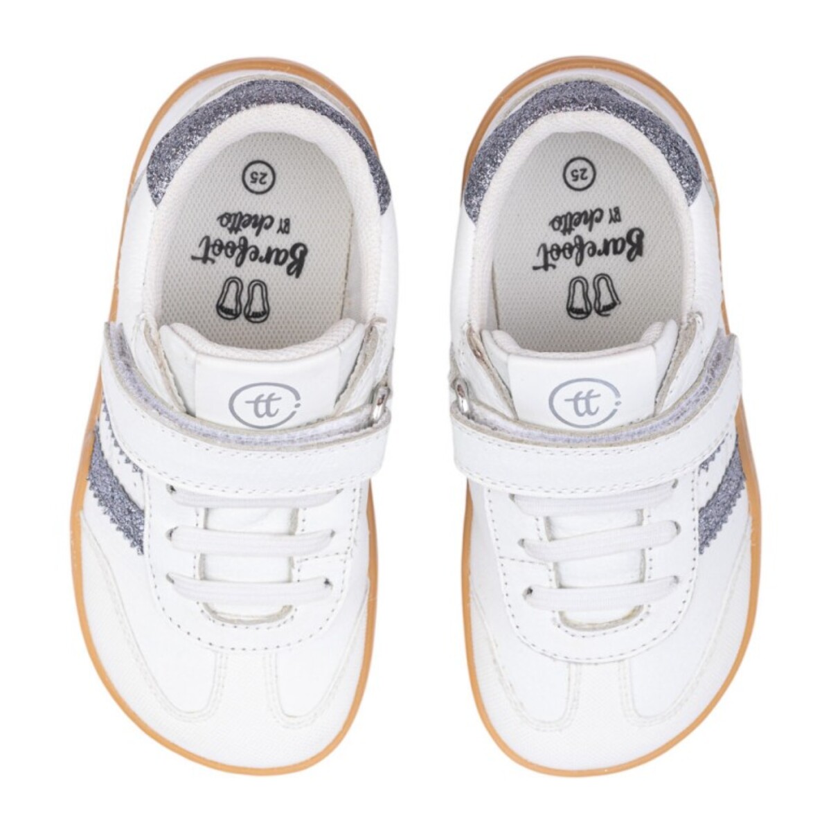 DEPORTIVA BAREFOOT CHETTO PIEL CON DOBLE FRANJA ANIMAL BLANCO - PLATA