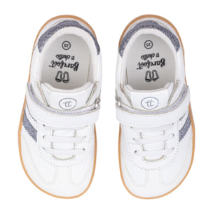 DEPORTIVA BAREFOOT CHETTO PIEL CON DOBLE FRANJA ANIMAL BLANCO - PLATA