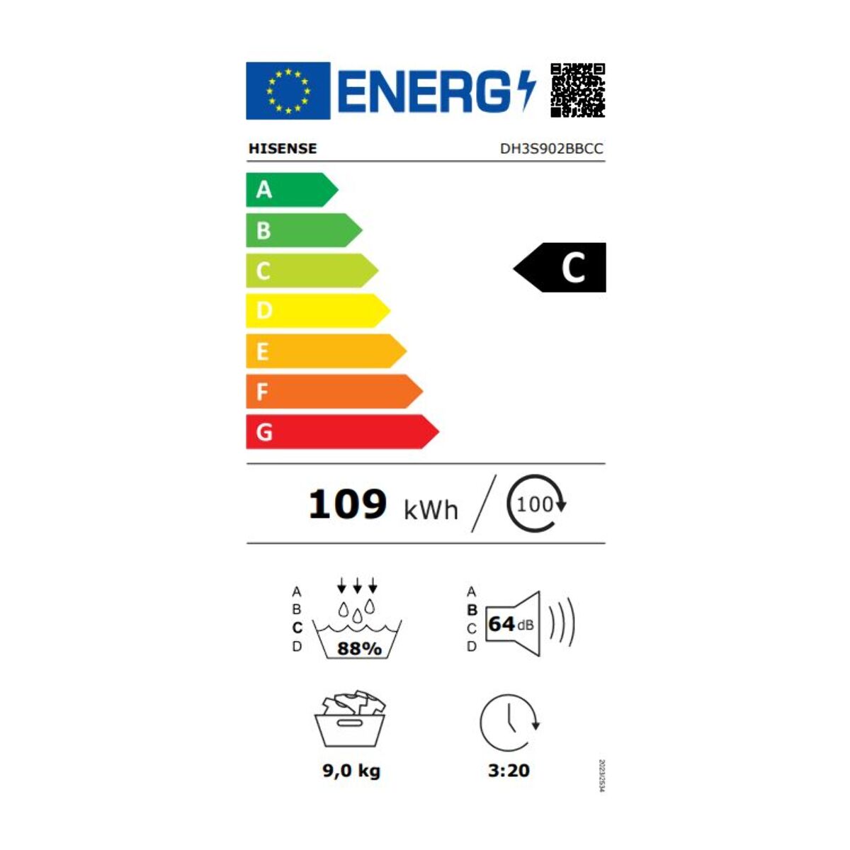 Sèche linge pompe à chaleur HISENSE DH3S902BBCC