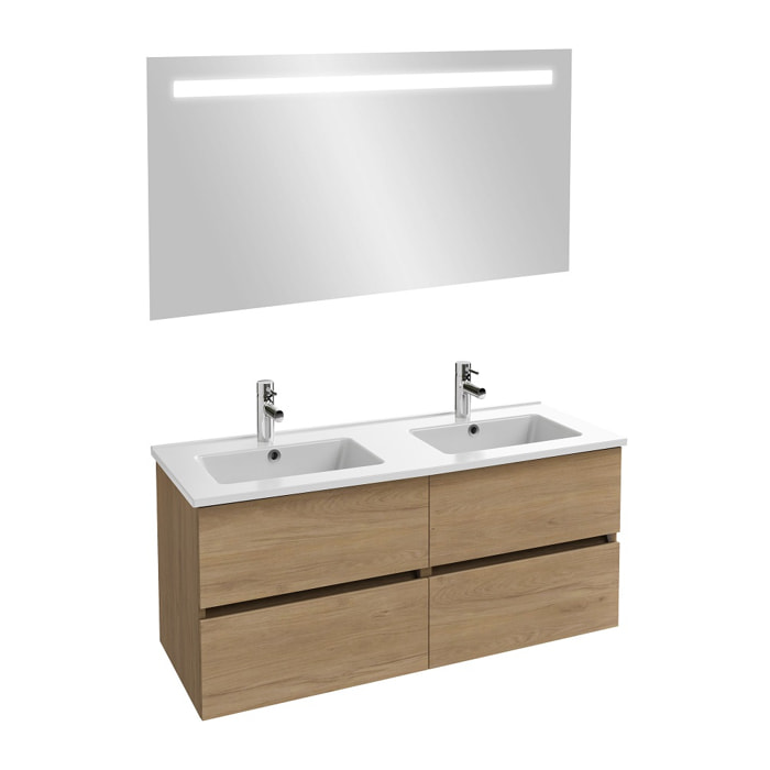 Meuble double vasque 120 cm Tolbiac chêne + miroir led