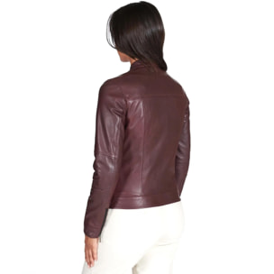 Giacca biker in pelle naturale bordeaux effetto liscio