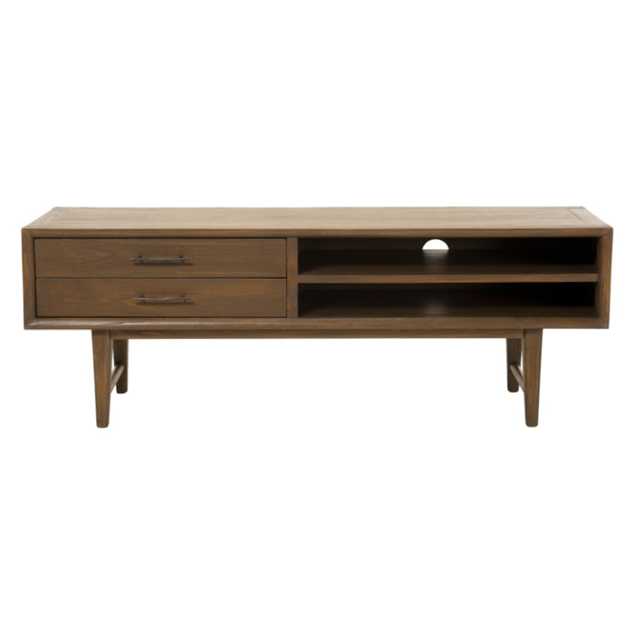 LARA - Meuble TV marron 2 tiroirs 2 niches bois Mindi