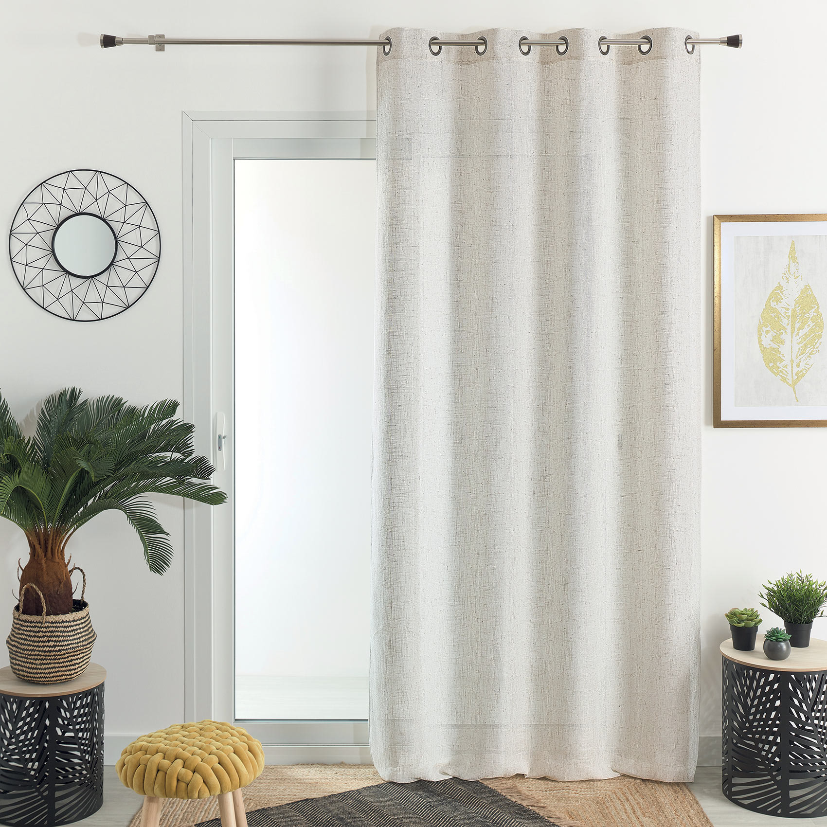 Rideau en poly-lin à oeillet - Naturel