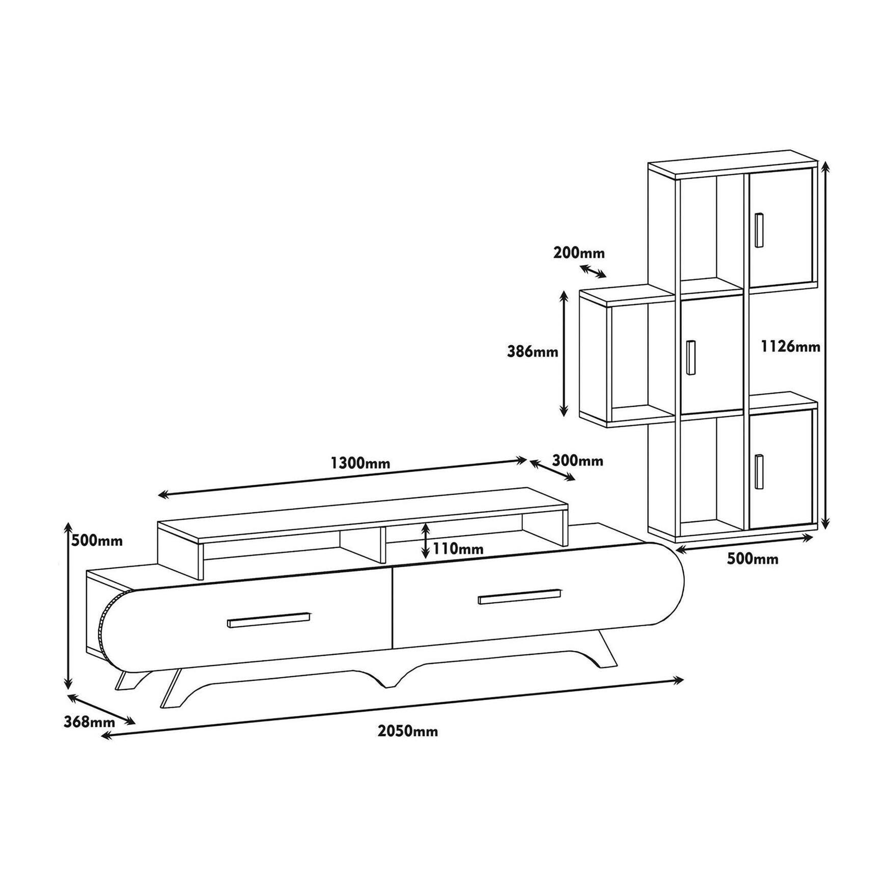 Parete attrezzata Dporchi, Composizione soggiorno, Mobile salotto multiuso, Armadio porta TV, 205x37h50 cm, Noce e Bianco