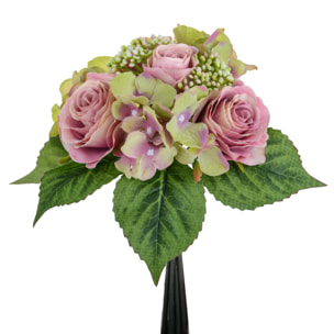 Bouquet Con Rose. Altezza 31 Cm - Pezzi 4 - 22X31X22cm - Colore: Rosa - Bianchi Dino - Fiori Artificiali