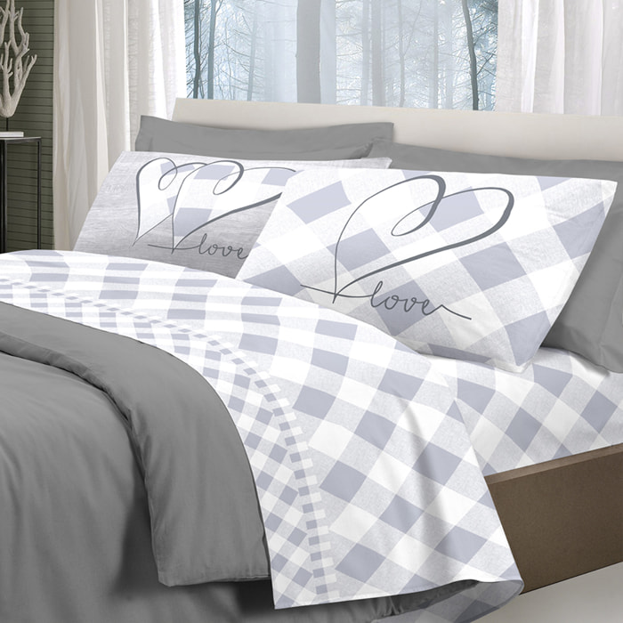 Completo letto lovely check grigio 100% cotone