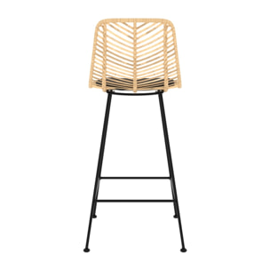 Lot de 2 chaises pour îlot central 66 cm en rotin naturel et noir - Tamara