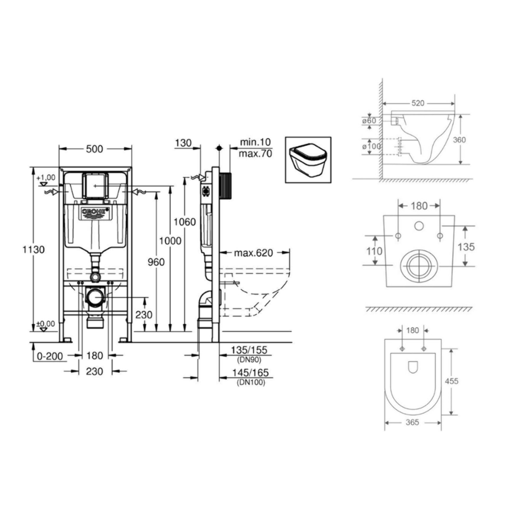 Pack WC Bâti-support + WC sans bride SAT Fusion + Abattant softclose + Plaque Chrome