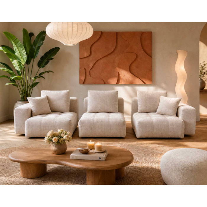 Colette - Canapé modulable 3 places en velours texturé - Beige