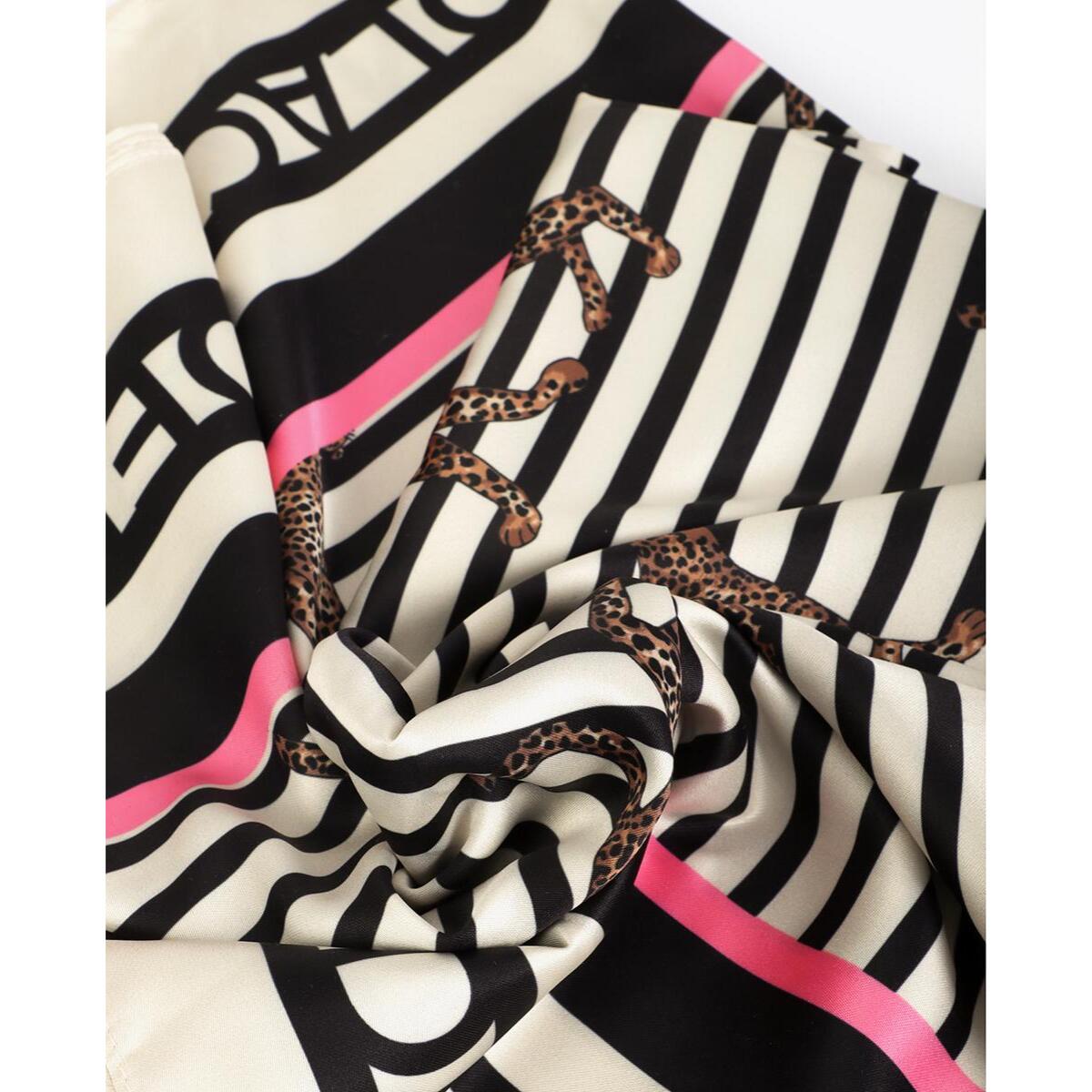 Sciarpa in raso con stampa combinata a righe e leopardo