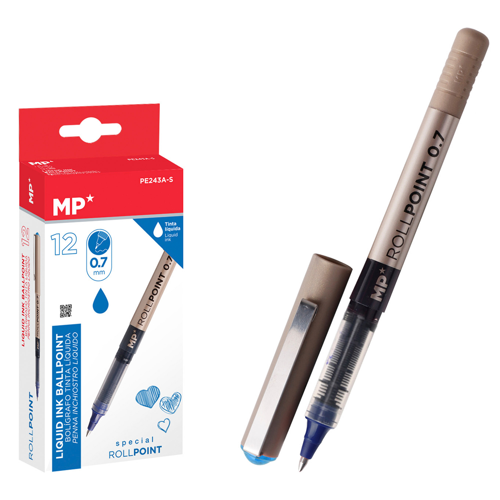 PACK 12 PENNE A INCHIOSTRO LIQUIDO A PUNTA SFERICA BLU