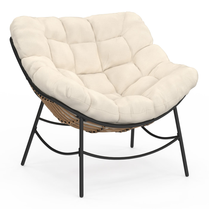 Fauteuil de jardin Lois rotin et coussin écru
