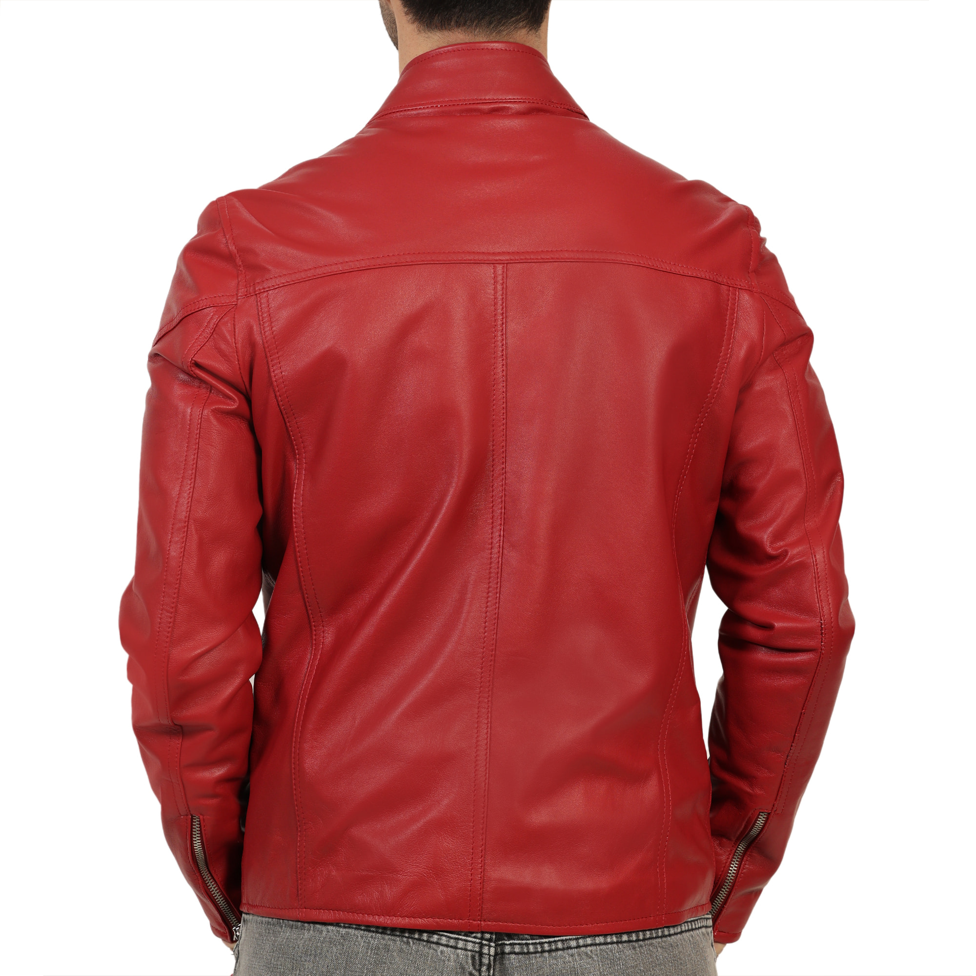 Giubbino in pelle di vitello nappa Marrone-Slim Fit