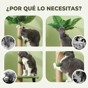 PawHut Árbol Rascador para Gatos 83 cm con Hojas Artificiales, Torre para Gatos con Poste de Yute, Plataformas de Felpa, 2 Juguetes de Bolas, Verde
