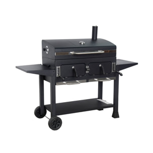 Barbecue Grill charbon de bois - Bernard XL Noir - Avec récupérateur de cendres. aérateurs. bac charbon ajustable et tablettes rabattables. L 160 x P 107.5 x H 141cm