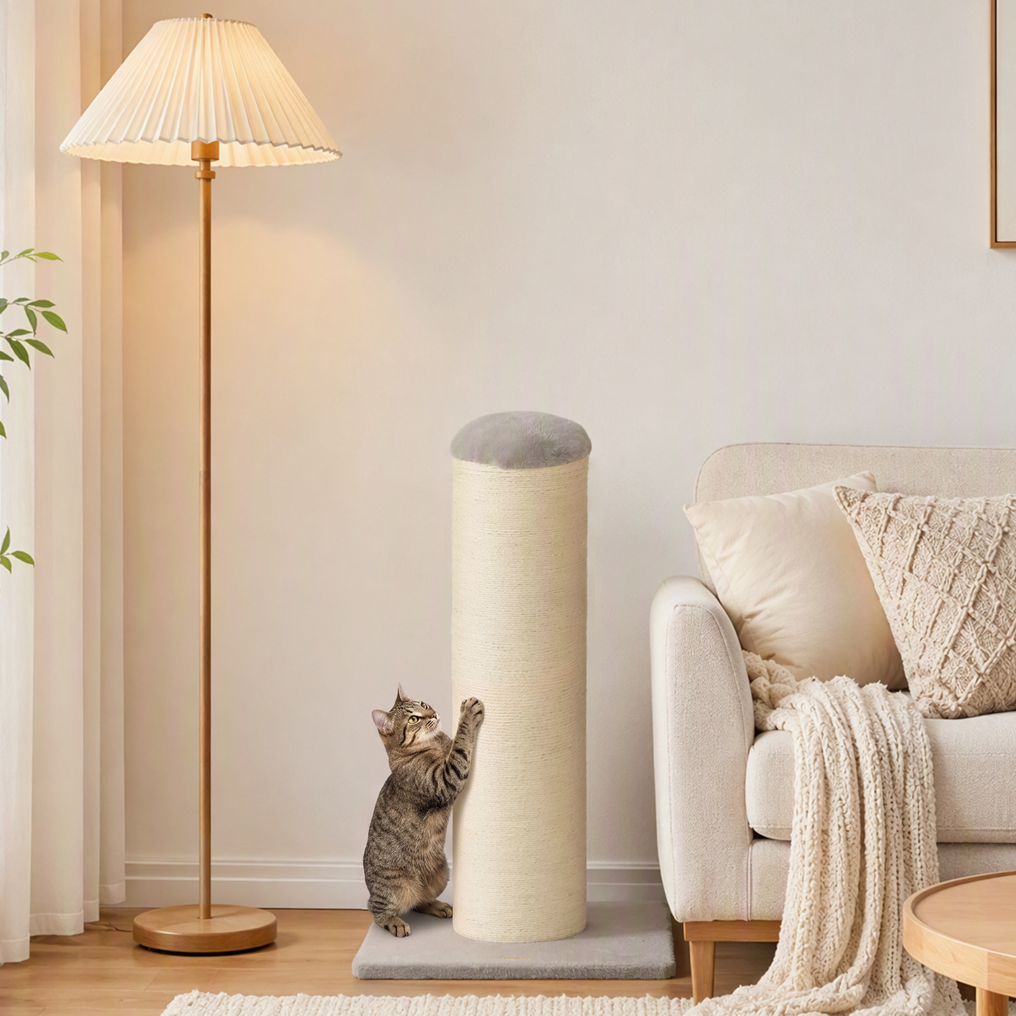 PawHut Poste Rascador para Gatos, Altura 75,5 cm, Rascador para Gatos Interior, Base Estable y Cuerda de Sisal Natural, Gris Claro