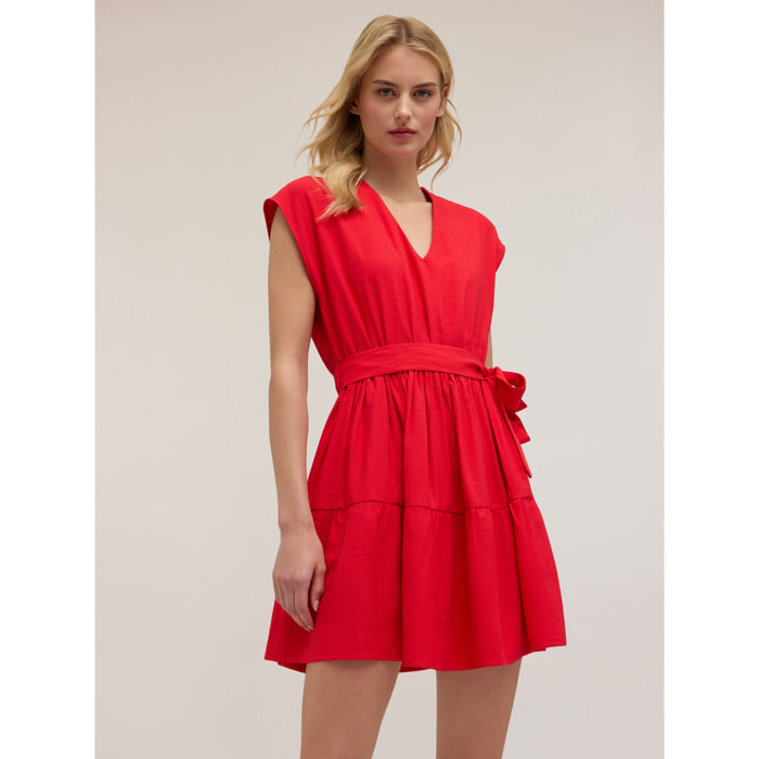 Motivi - Vestido corto con volante en jersey - Rojo