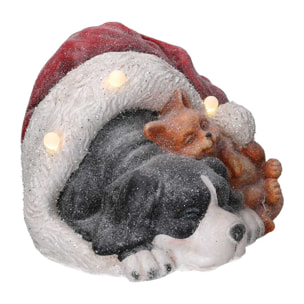 Cane in resina nero con gatto, cappello e led cm35x34h24,6