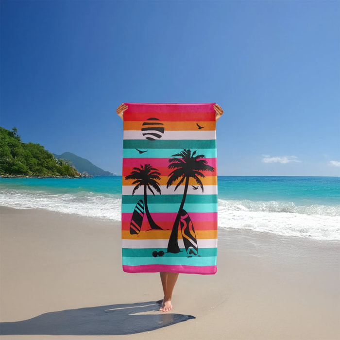 Serviette de plage éponge velours Jacquard Multicolore 95x175 470g/m² - Maupiti