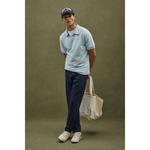 Polo azzurro in cotone con microstruttura e ricamo Rigby Go