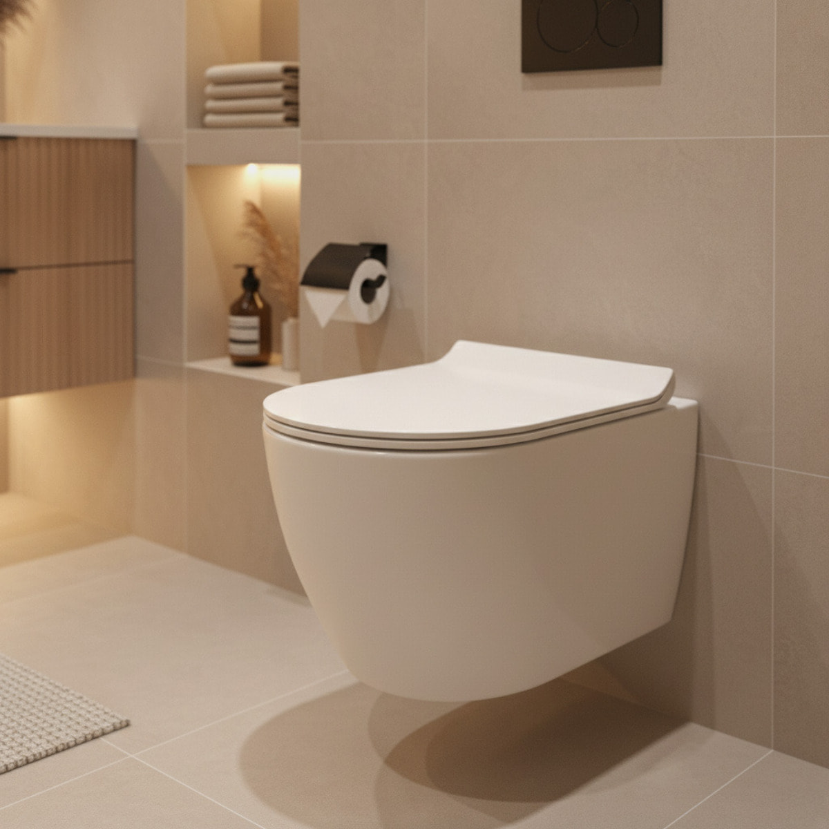 PixL WC suspendu en céramique Vortex , fixations invisibles + abattant Soft-Close, Blanc brillant (CEPX010RTORP)