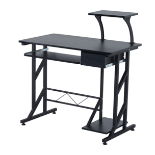 Bureau informatique compact avec étagères de rangement, table d'ordinateur en MDF, design multifonction, 90 x 50 x 100 cm, noir
