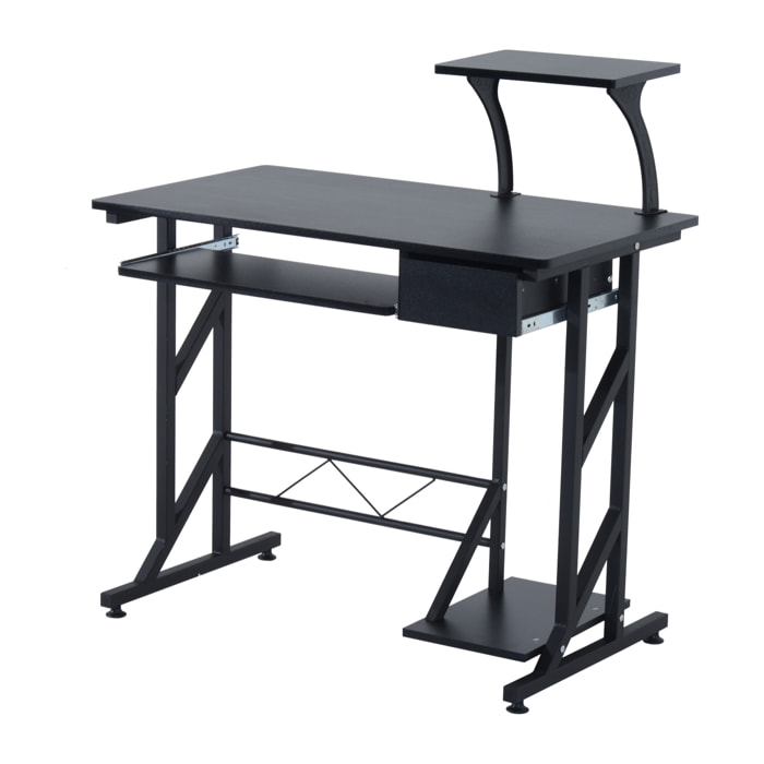 Bureau informatique compact avec étagères de rangement, table d'ordinateur en MDF, design multifonction, 90 x 50 x 100 cm, noir