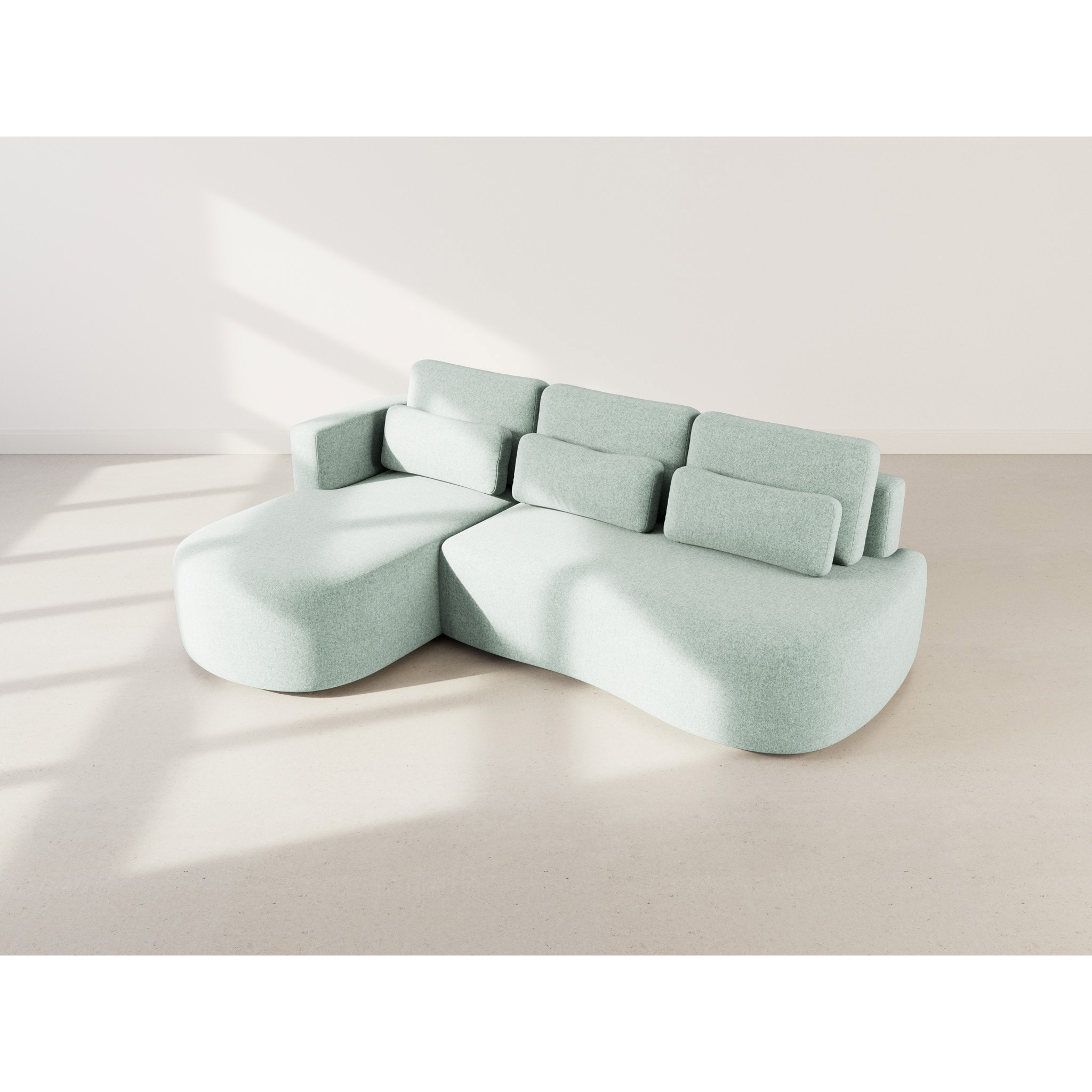 Mahina - canapé d'angle gauche 4 places convertible avec coffre en tissu texturé - Bleu