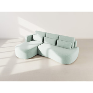 Mahina - canapé d'angle gauche 4 places convertible avec coffre en tissu texturé - Bleu