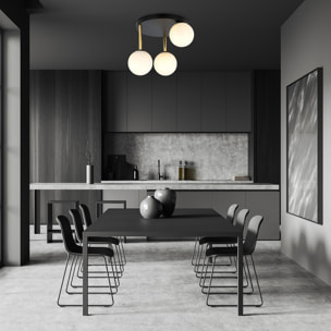 Lampada da soffitto Dolce in acciaio nero e oro con sfere in vetro opalino