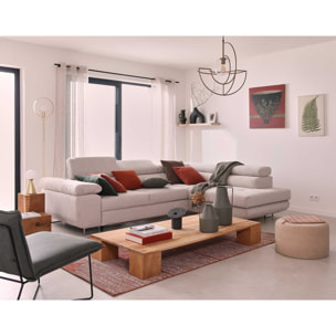 Zaria - canapé d'angle droit - convertible avec coffre et têtières réglables - 5 places - en velours côtelé - Beige