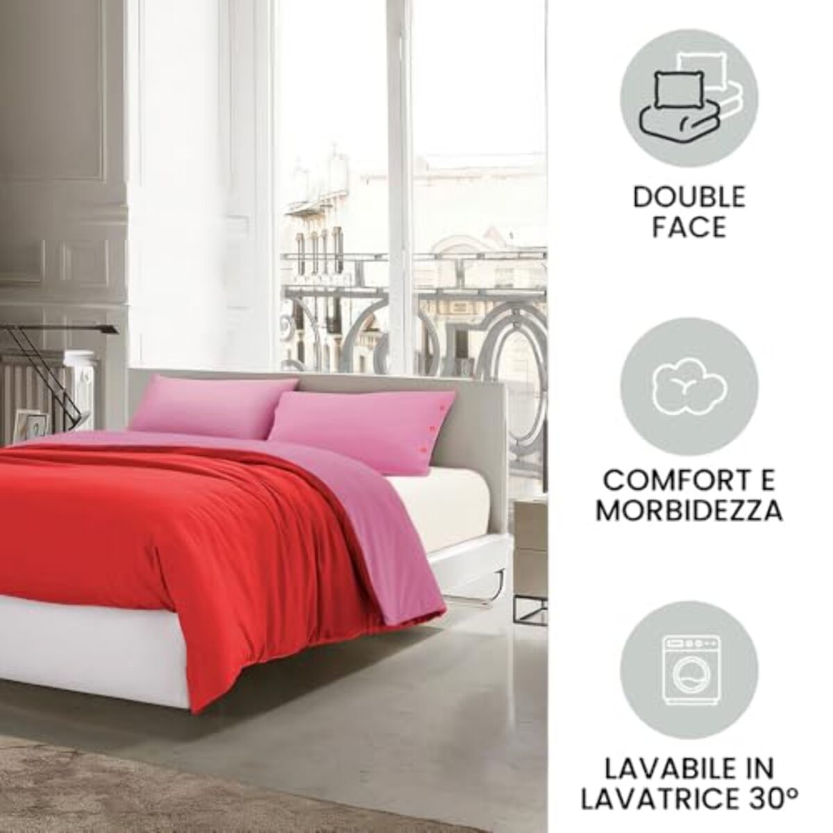 Intrecci Parure Copripiumino Bicolore 100% Cotone 200x240, Piazza e Mezza