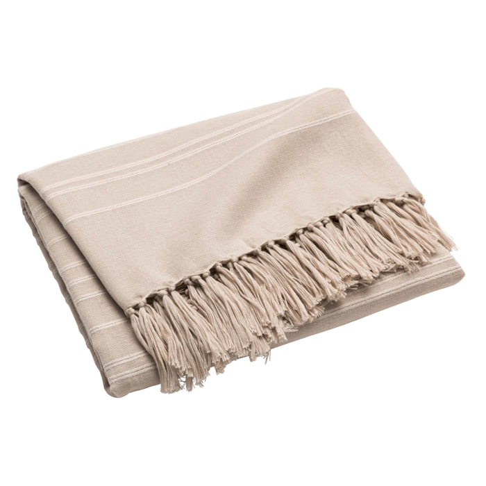 Plaid coton à franges grand format - Lin