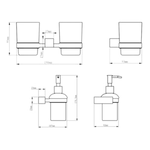 Multi set double pot à brosse à dent + distributeur de savon en verre dépoli, chrome (ELEMULTI-SET4)