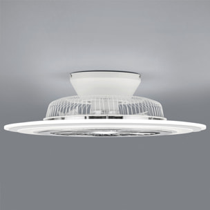 Flaga - Ventilatore e plafoniera LED Ø60 cm con bordo satinato bianco, telecomando, dimmer, timer, luce notturna ed effetto stelle