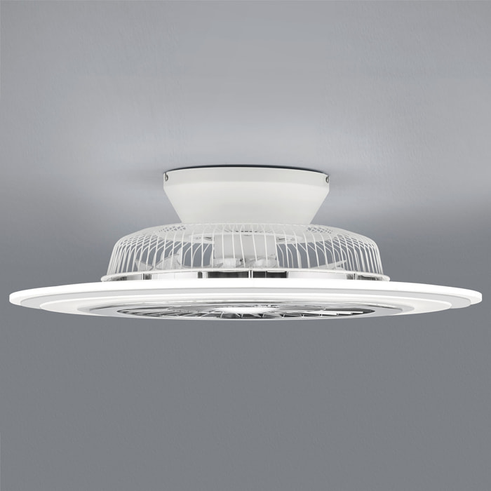 Flaga - Ventilatore e plafoniera LED Ø60 cm con bordo satinato bianco, telecomando, dimmer, timer, luce notturna ed effetto stelle
