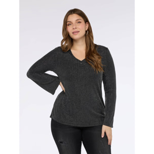 Fiorella Rubino - T-shirt in jersey laminato con scollo a V - Nero