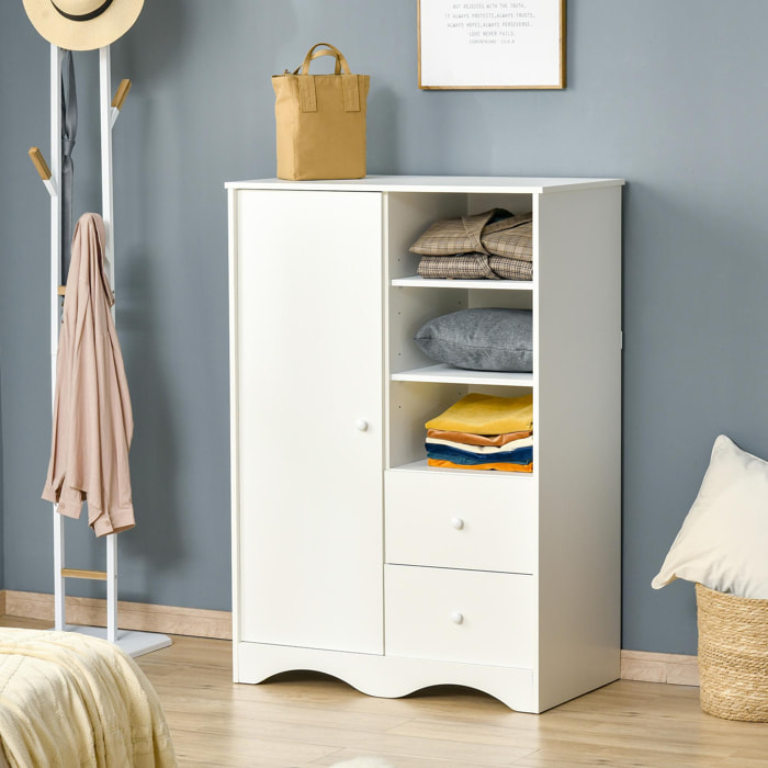 Armoire - meuble multi-rangements - placard porte 5 étagères, 3 niches, 2 tiroirs - panneaux de particules blanc