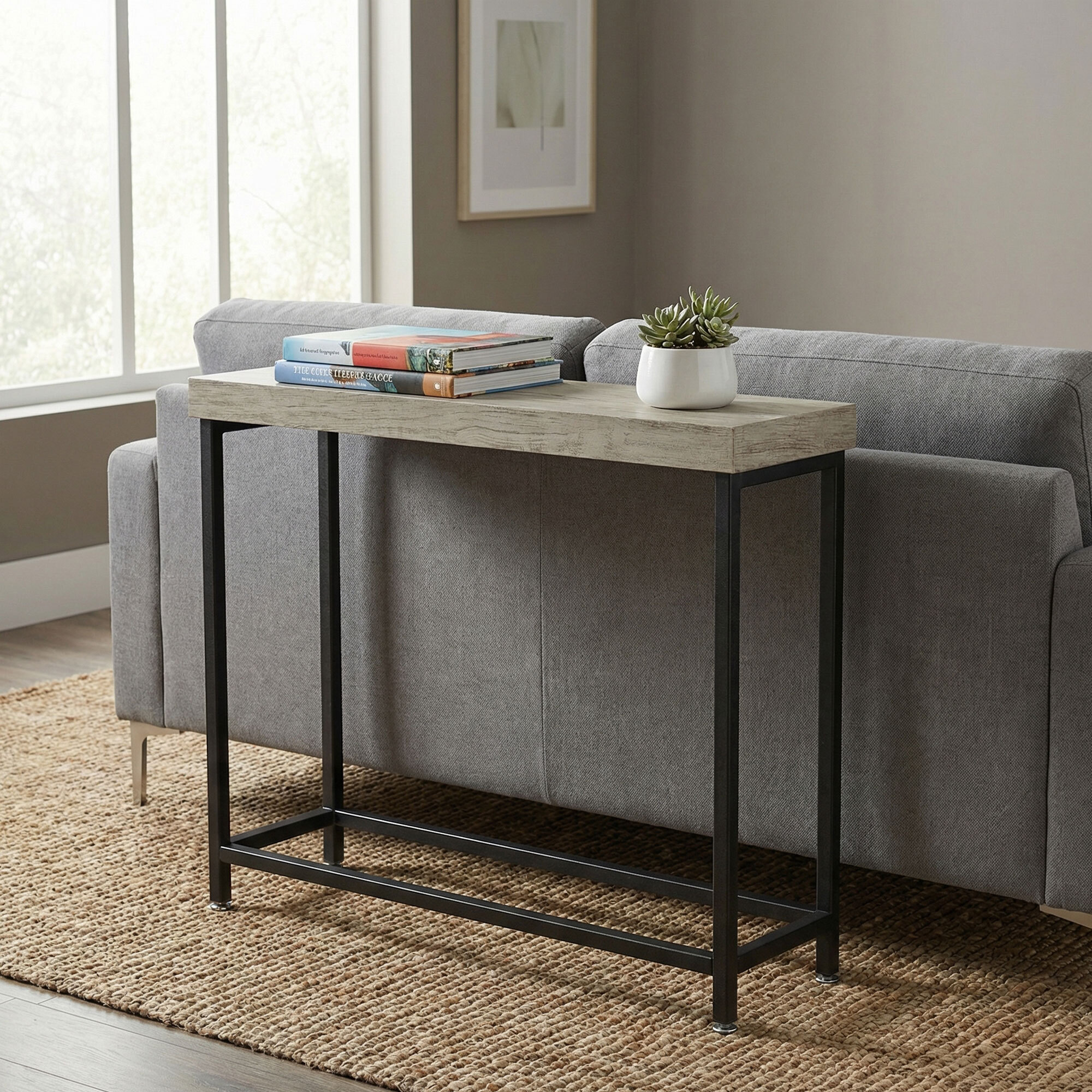 Nikki - Consolle ingresso soggiorno rettangolare 75x75x24 cm stile industrial in metallo e MDF marrone