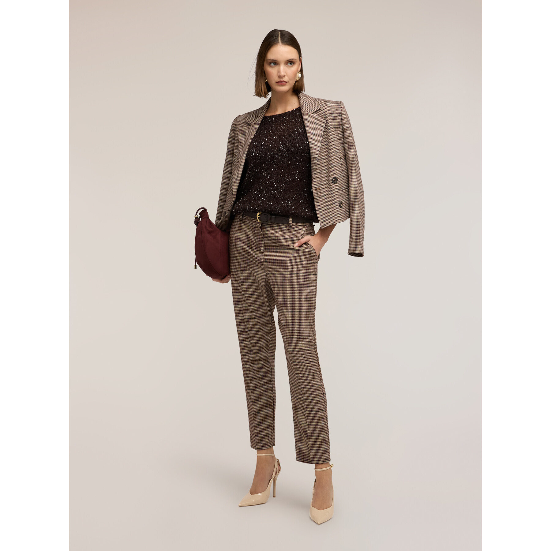 Motivi - Pantaloni regular fantasia check - Beige