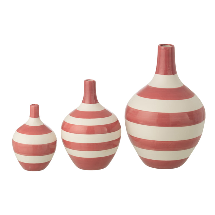 J-Line Vase Ligné - Porcelaine - blanc/rose - set de 3