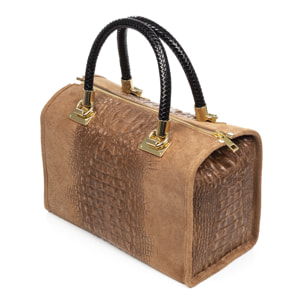 Anacapri Bolso tote Mujer. Piel auténtica Gamuza Grabado Cocodrilo.