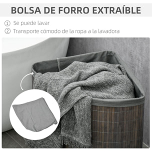 Cesto para Ropa Sucia de Bambú Capacidad de 55L Cesta para la Colada en Forma de Abanico con Tapa y Bolsa Extraíble 38x38x57 cm Gris