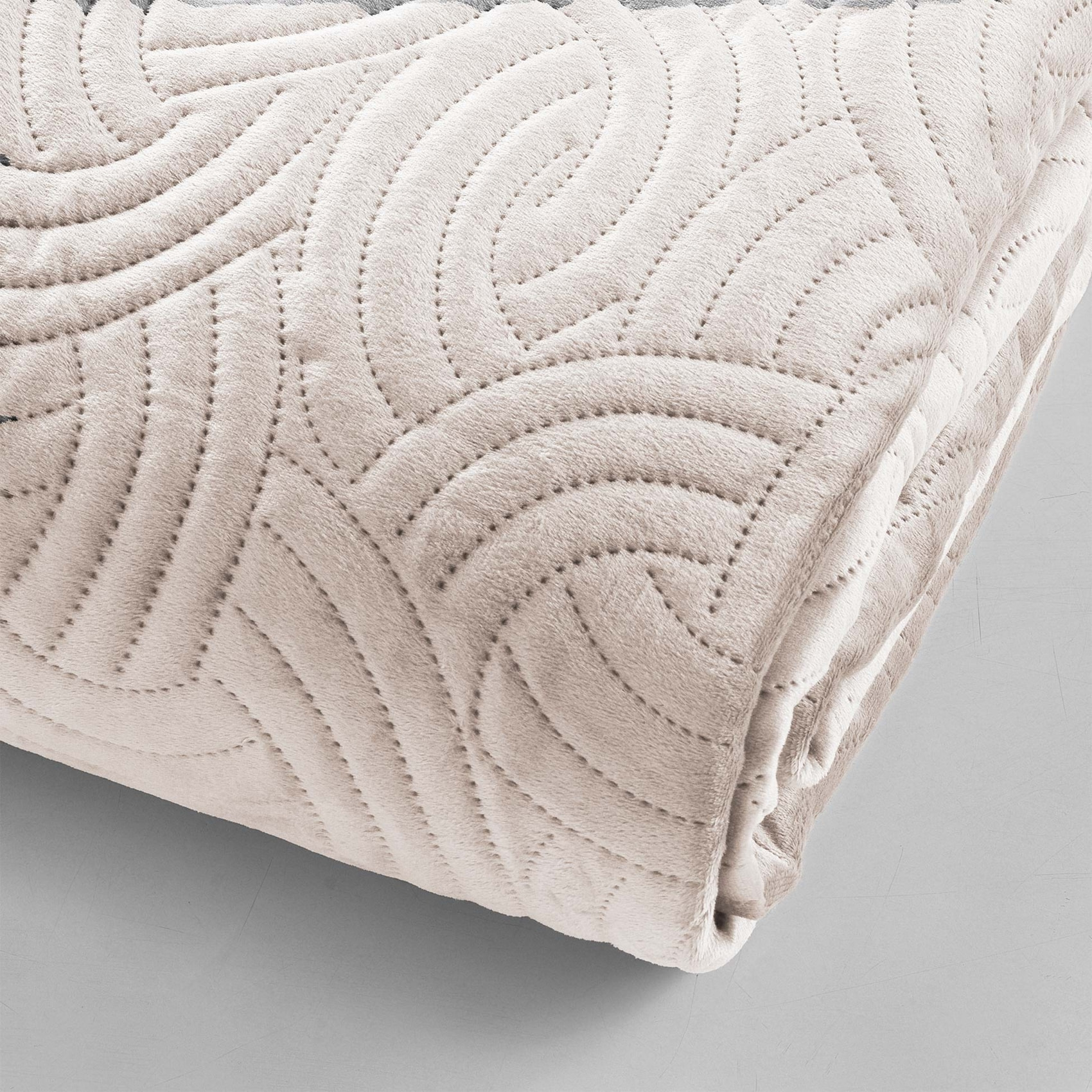Couvre-lit 3 pièces matelassé velours + deux taies - Naturel