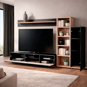 Parete Attrezzata Mobile TV Libreria Armadio Mensola Vani Multifunzione Design Contemporaneo Living Arredo Casa 240 x 40 x 127 Cm Nero E Rovere