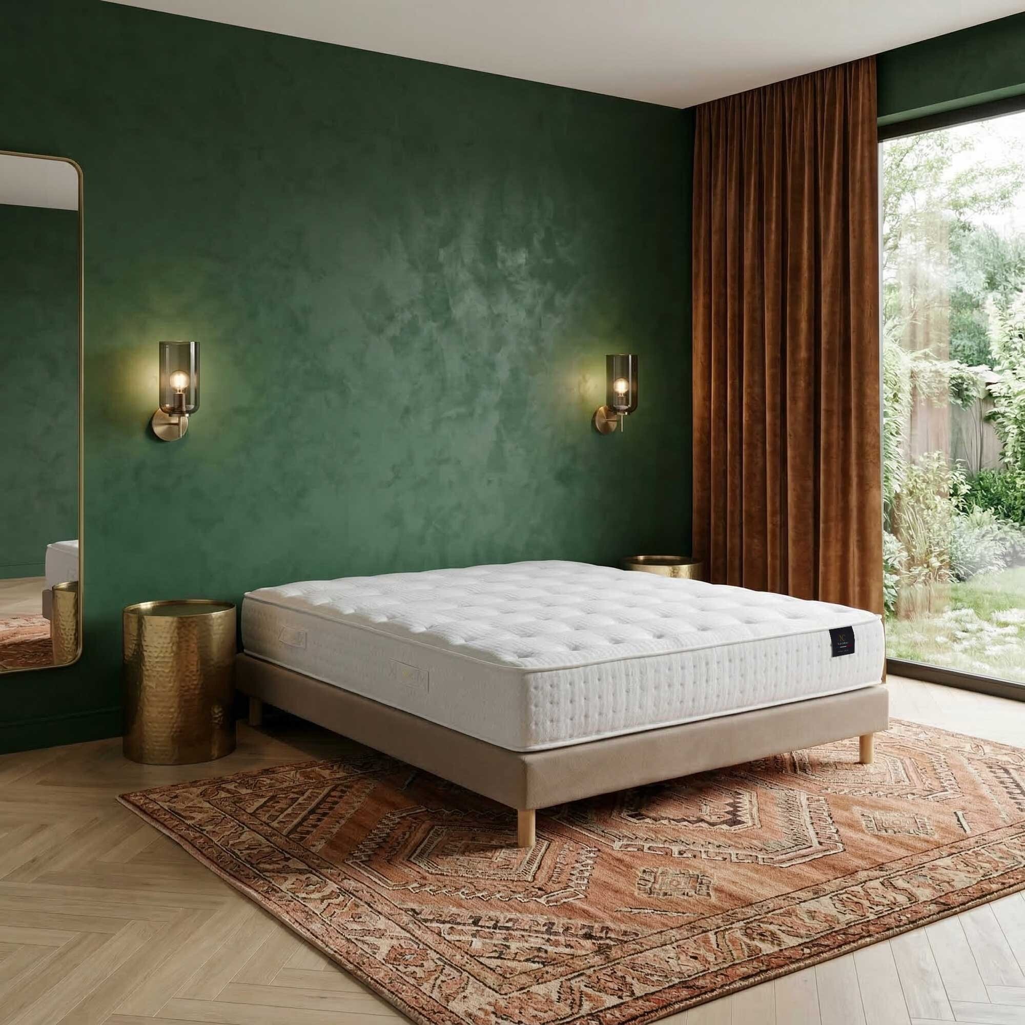 Ensemble matelas ressorts ensachés ARTÉMIS 2, accueil mémoire de forme, H26 cm, sommier taupe