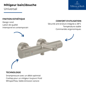 Mitigeur bain douche thermostatique VILLEROY ET BOCH Universal Taps & Fittings rond