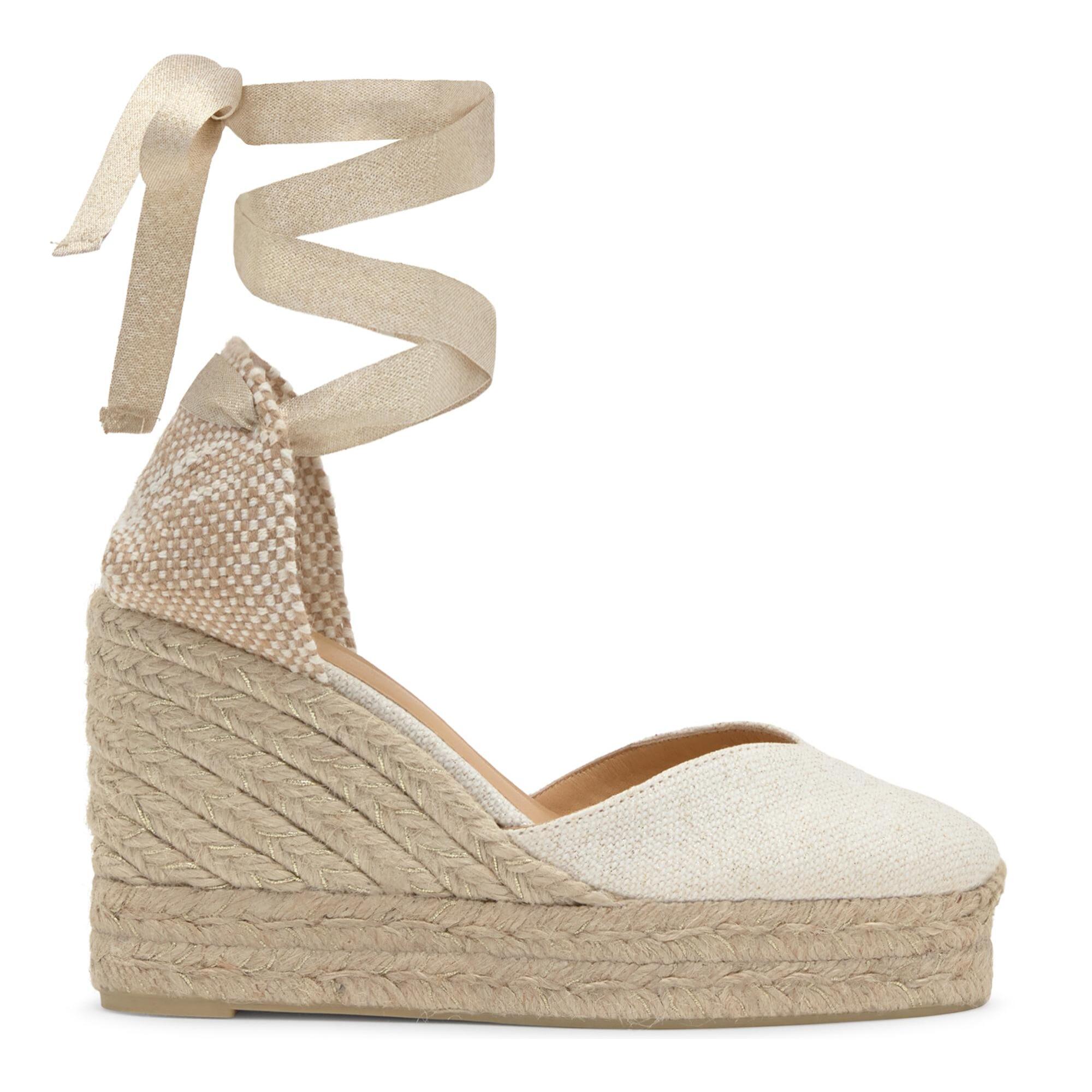 Alpargata de cuña Chiara en lino metalizado con doble plataforma