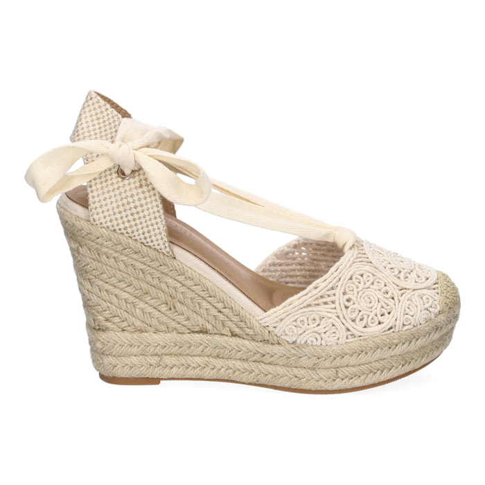 Sandalia de Cuña de Yute para Mujer, Diseño Comodo y Moderno, Elegante con Cintas