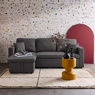 Canapé d'angle SMILE convertible réversible compact 3 places en tissu gris foncé. L 213.5 x P 136.5 x H 83cm. avec coffre de rangement